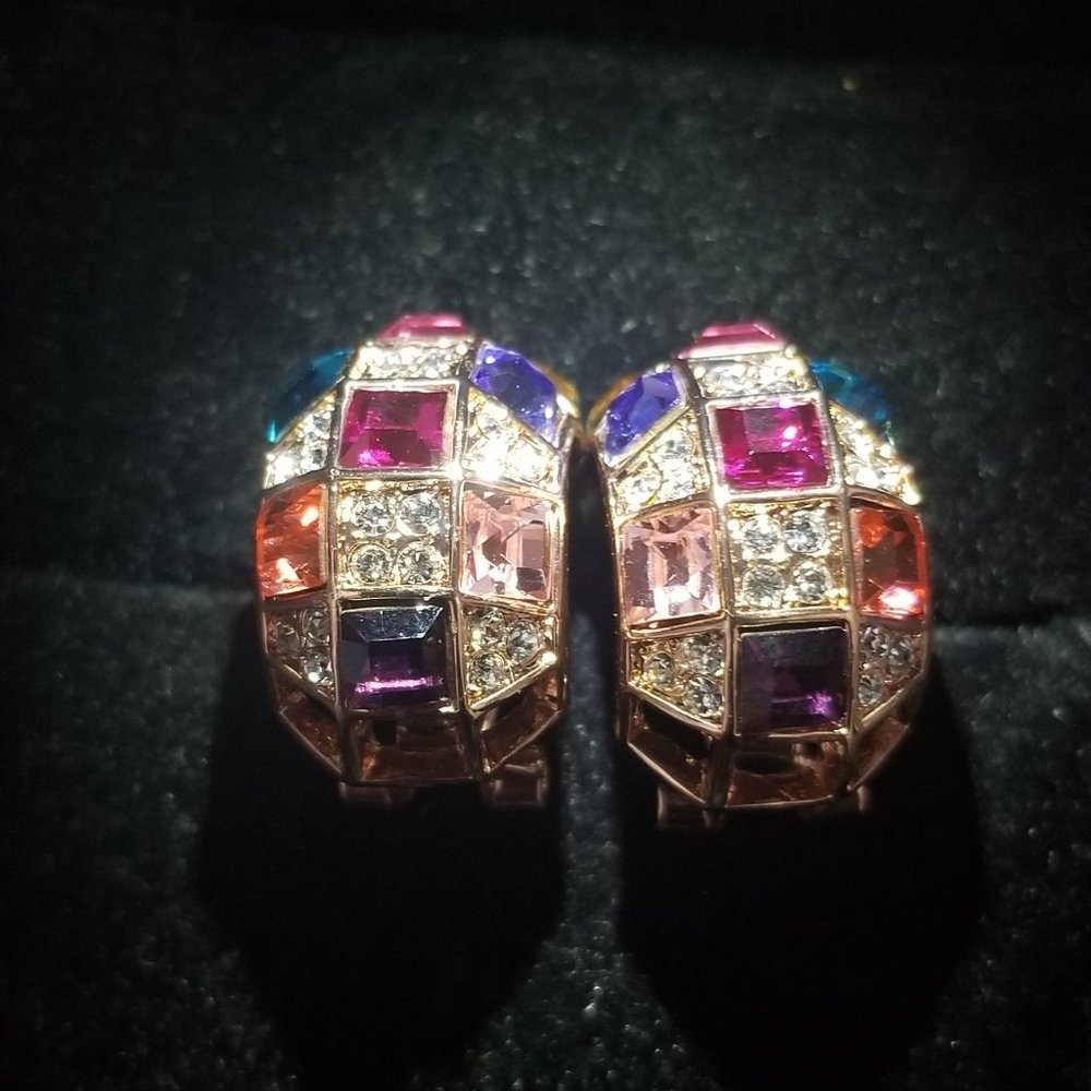 Swarovski Crystal & Rose Gold Geometric Earrings - Picture 2 of 6